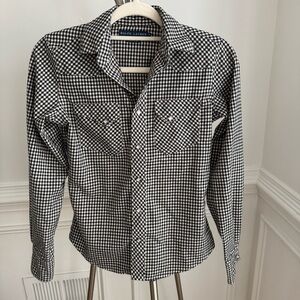 Ralph Lauren Black and Cream 100% Cotton Flannel Plaid Women’s Shirt Size 2
